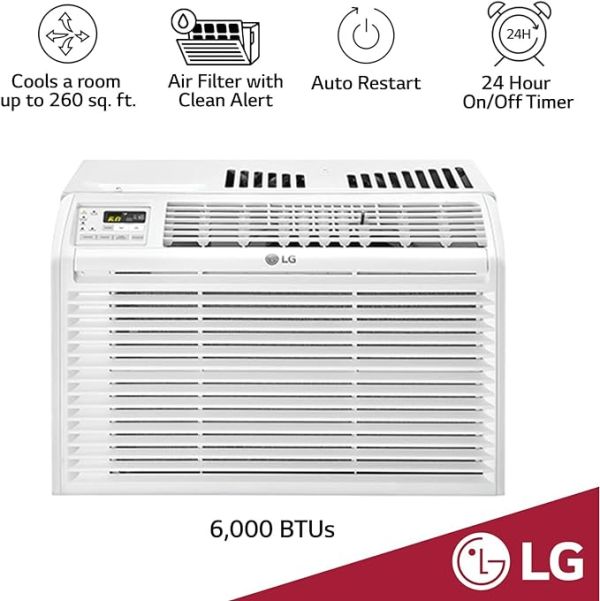 LG 6,000 BTU Window Air Conditioner, 115V, Cools 250 Sq.Ft. for Bedroom